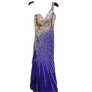 Terani Couture sz 8 purple open back silk